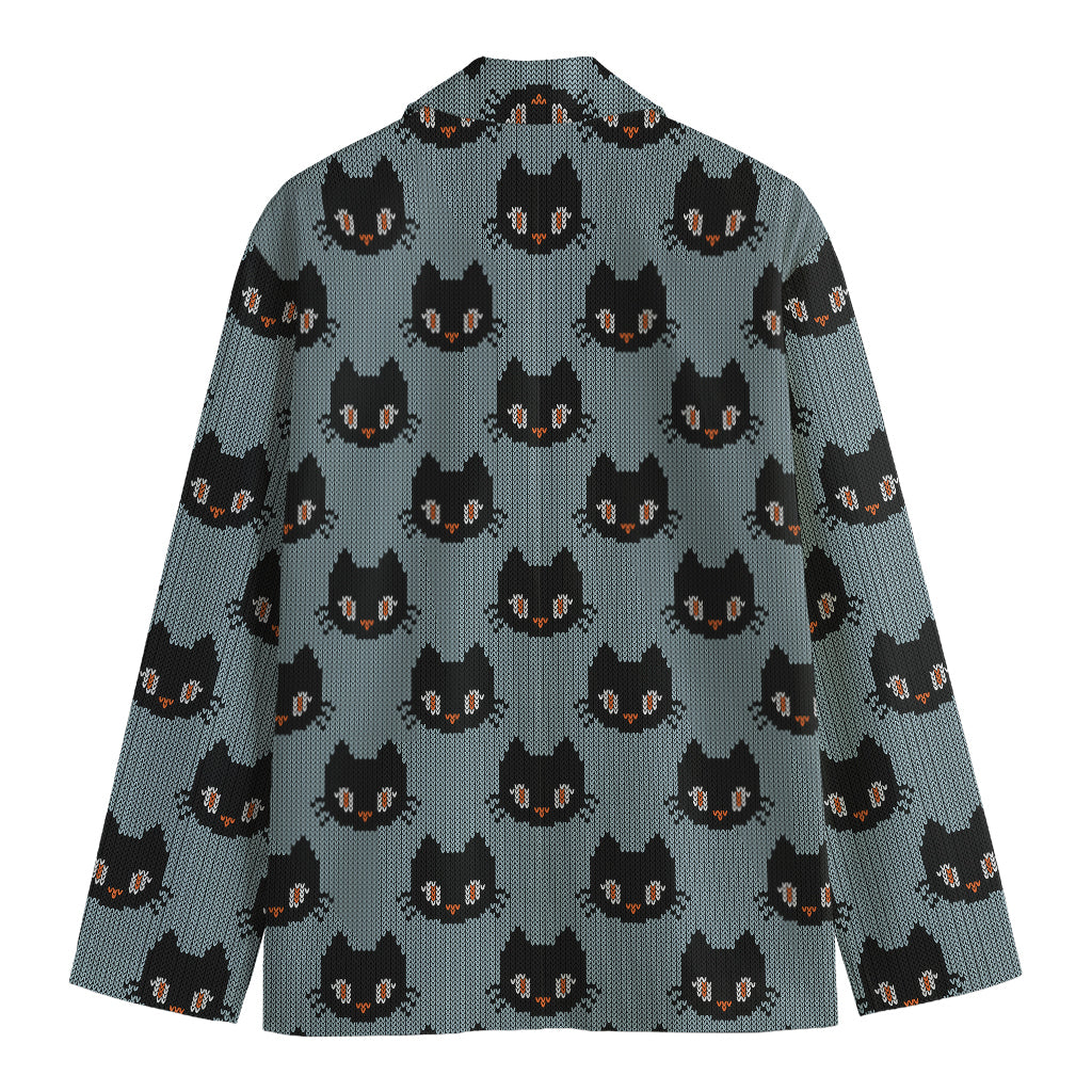 Black Cat Knitted Pattern Print Men's Blazer