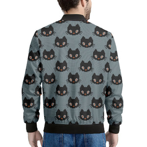 Black Cat Knitted Pattern Print Men's Bomber Jacket