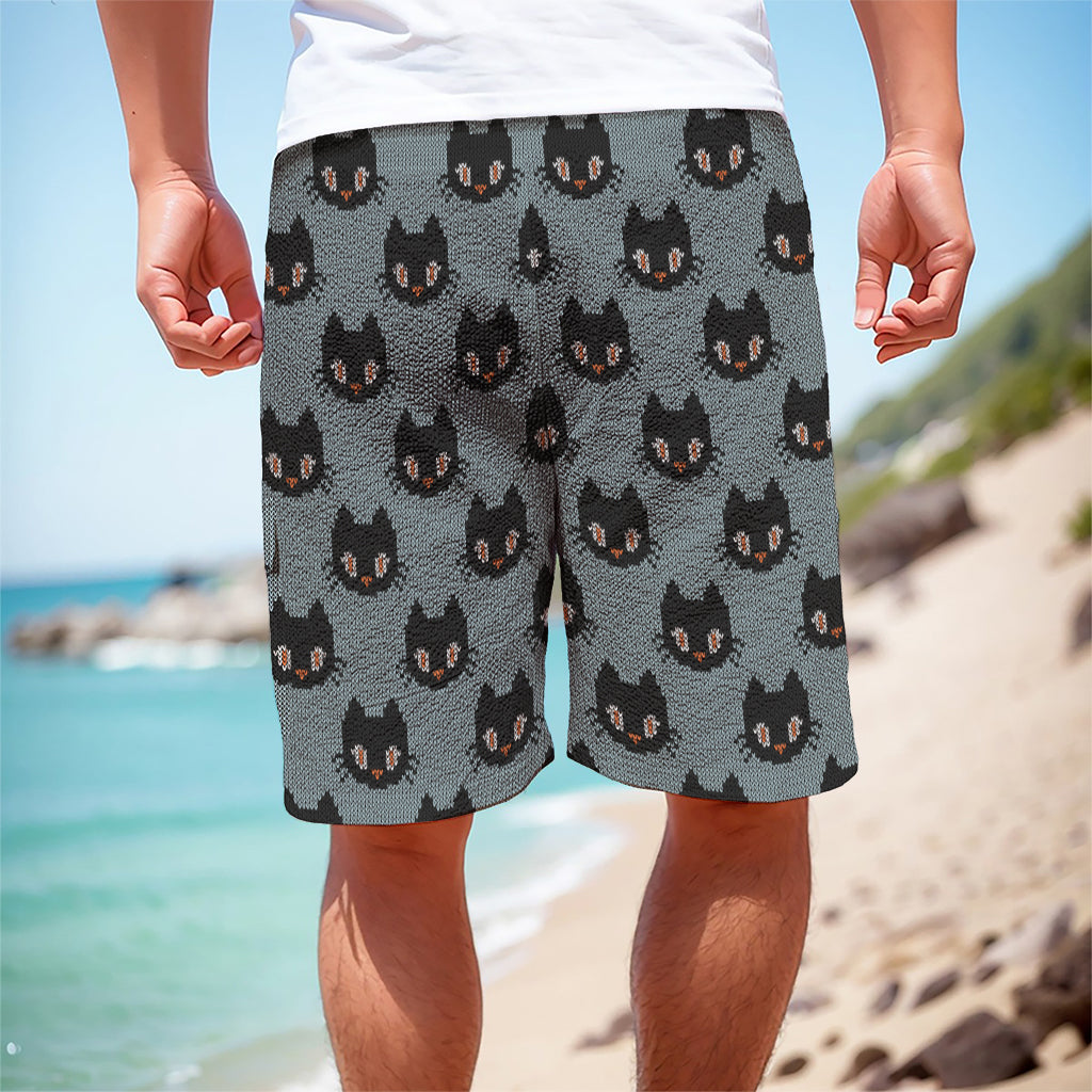 Black Cat Knitted Pattern Print Men's Cargo Shorts