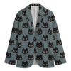 Black Cat Knitted Pattern Print Men's Cotton Blazer