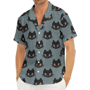 Black Cat Knitted Pattern Print Men's Deep V-Neck Shirt