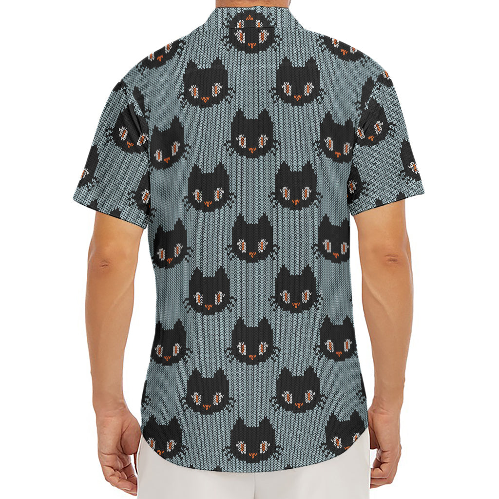 Black Cat Knitted Pattern Print Men's Deep V-Neck Shirt