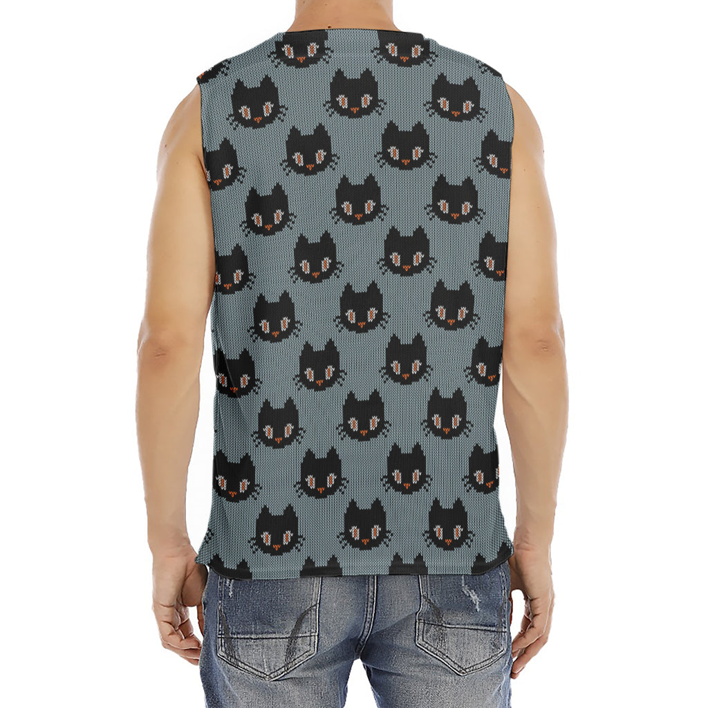 Black Cat Knitted Pattern Print Men's Fitness Tank Top