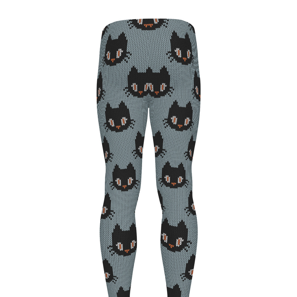 Black Cat Knitted Pattern Print Men's leggings