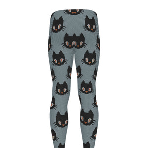 Black Cat Knitted Pattern Print Men's leggings