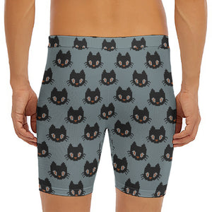 Black Cat Knitted Pattern Print Men's Long Boxer Briefs