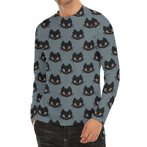 Black Cat Knitted Pattern Print Men's Long Sleeve Rash Guard