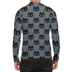 Black Cat Knitted Pattern Print Men's Long Sleeve Rash Guard