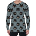 Black Cat Knitted Pattern Print Men's Long Sleeve T-Shirt