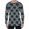 Black Cat Knitted Pattern Print Men's Long Sleeve T-Shirt