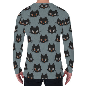 Black Cat Knitted Pattern Print Men's Long Sleeve T-Shirt