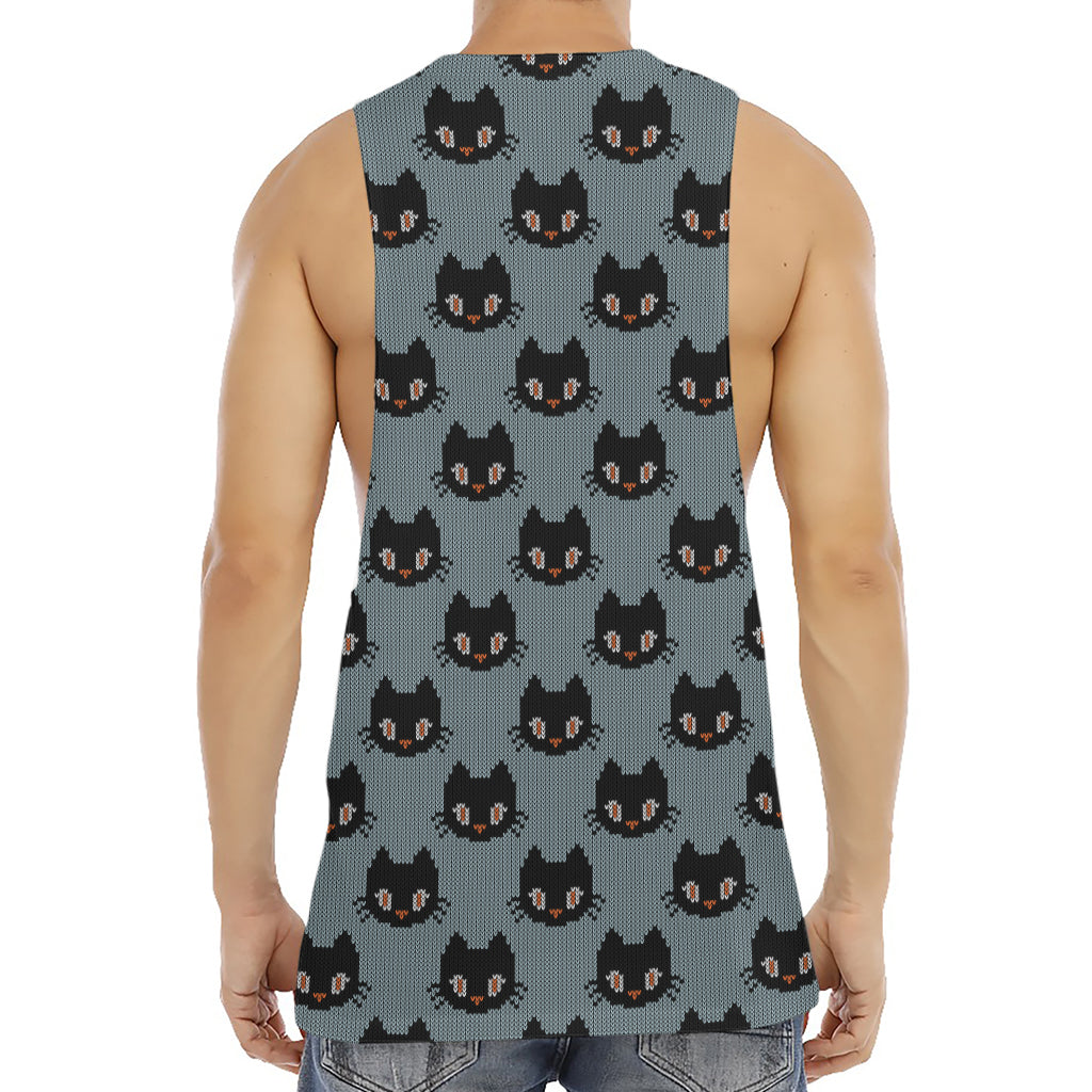 Black Cat Knitted Pattern Print Men's Muscle Tank Top