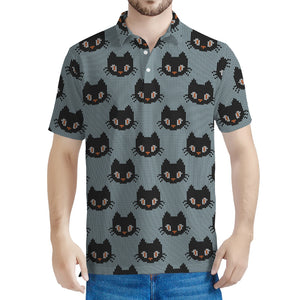 Black Cat Knitted Pattern Print Men's Polo Shirt