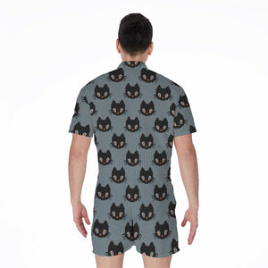 Black Cat Knitted Pattern Print Men's Rompers