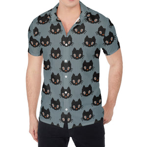 Black Cat Knitted Pattern Print Men's Shirt