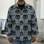 Black Cat Knitted Pattern Print Men's Shirt Jacket