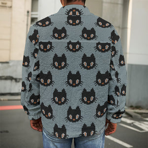 Black Cat Knitted Pattern Print Men's Shirt Jacket