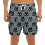 Black Cat Knitted Pattern Print Men's Split Running Shorts