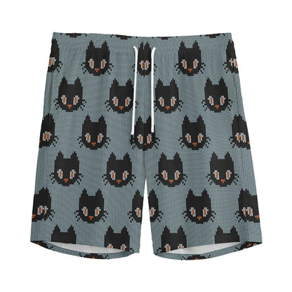 Black Cat Knitted Pattern Print Men's Sports Shorts