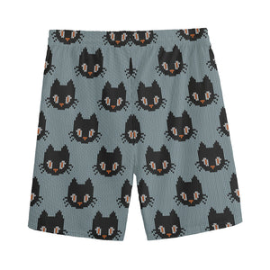 Black Cat Knitted Pattern Print Men's Sports Shorts