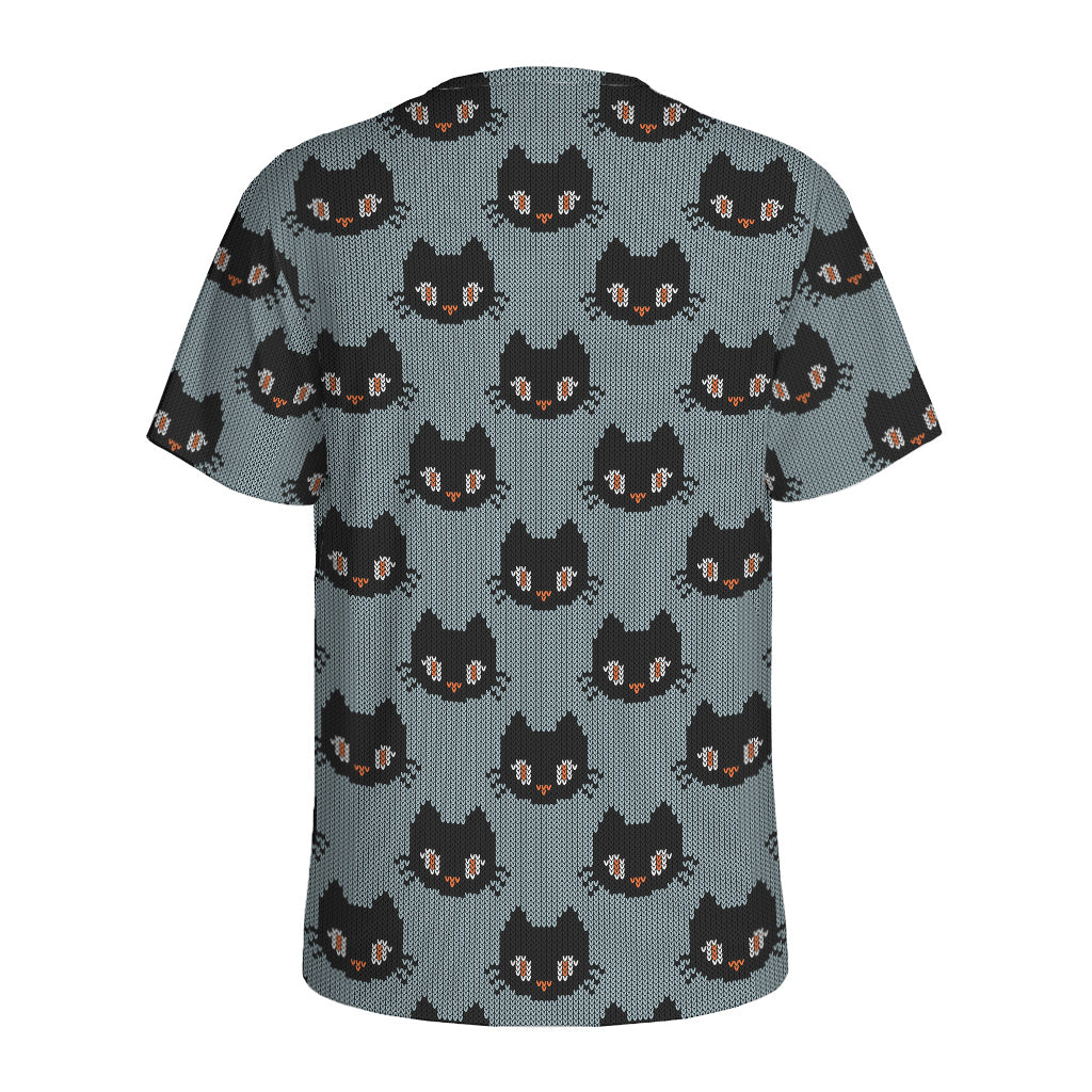 Black Cat Knitted Pattern Print Men's Sports T-Shirt