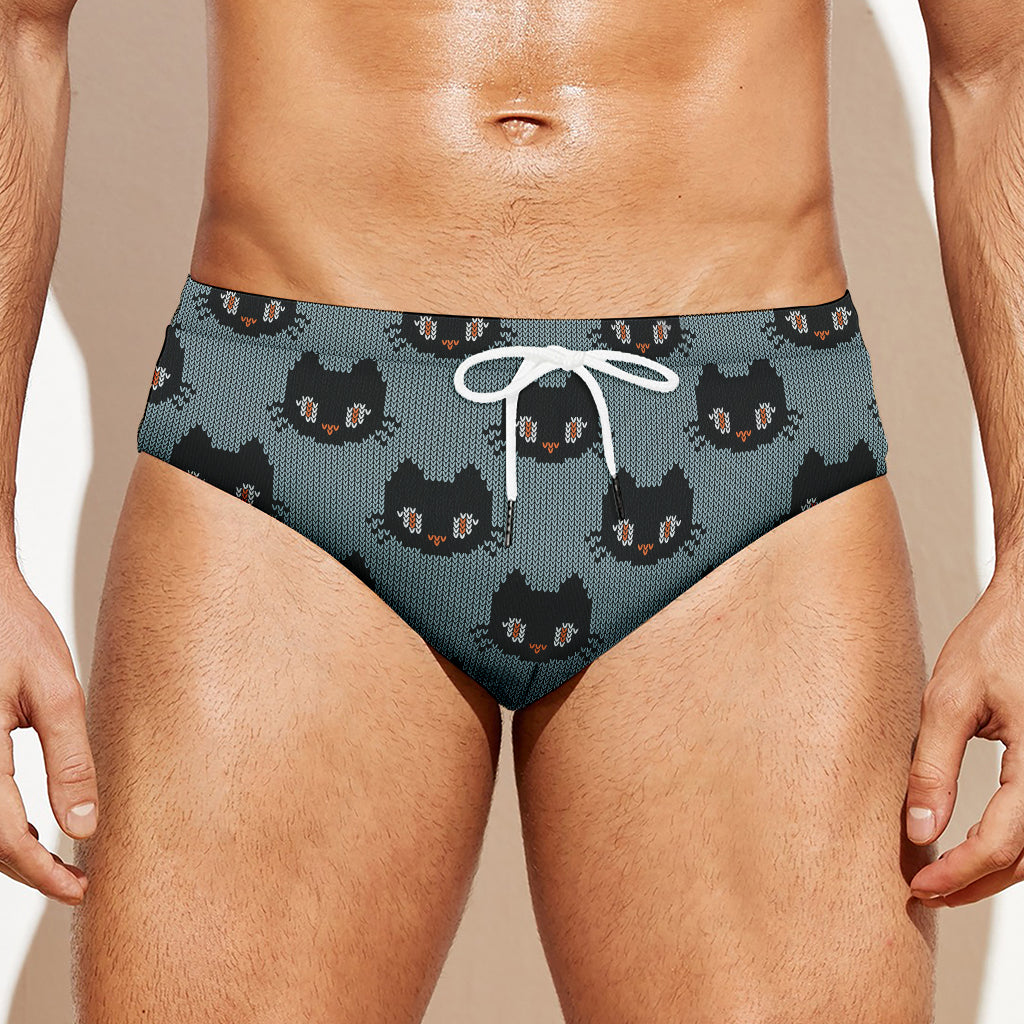 Black Cat Knitted Pattern Print Men's Swim Briefs