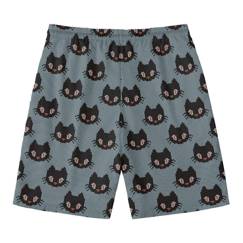 Black Cat Knitted Pattern Print Men's Swim Trunks