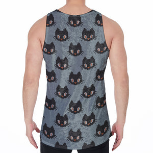 Black Cat Knitted Pattern Print Men's Velvet Tank Top