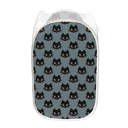 Black Cat Knitted Pattern Print Mesh Laundry Hamper