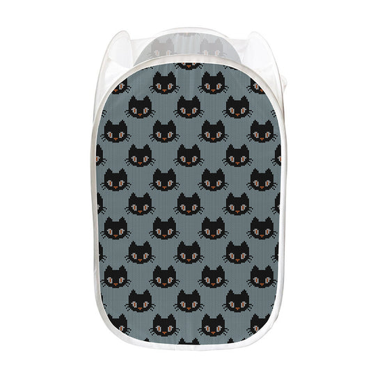 Black Cat Knitted Pattern Print Mesh Laundry Hamper