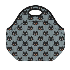 Black Cat Knitted Pattern Print Neoprene Lunch Bag