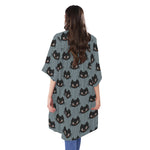 Black Cat Knitted Pattern Print Open Front Beach Cover Up