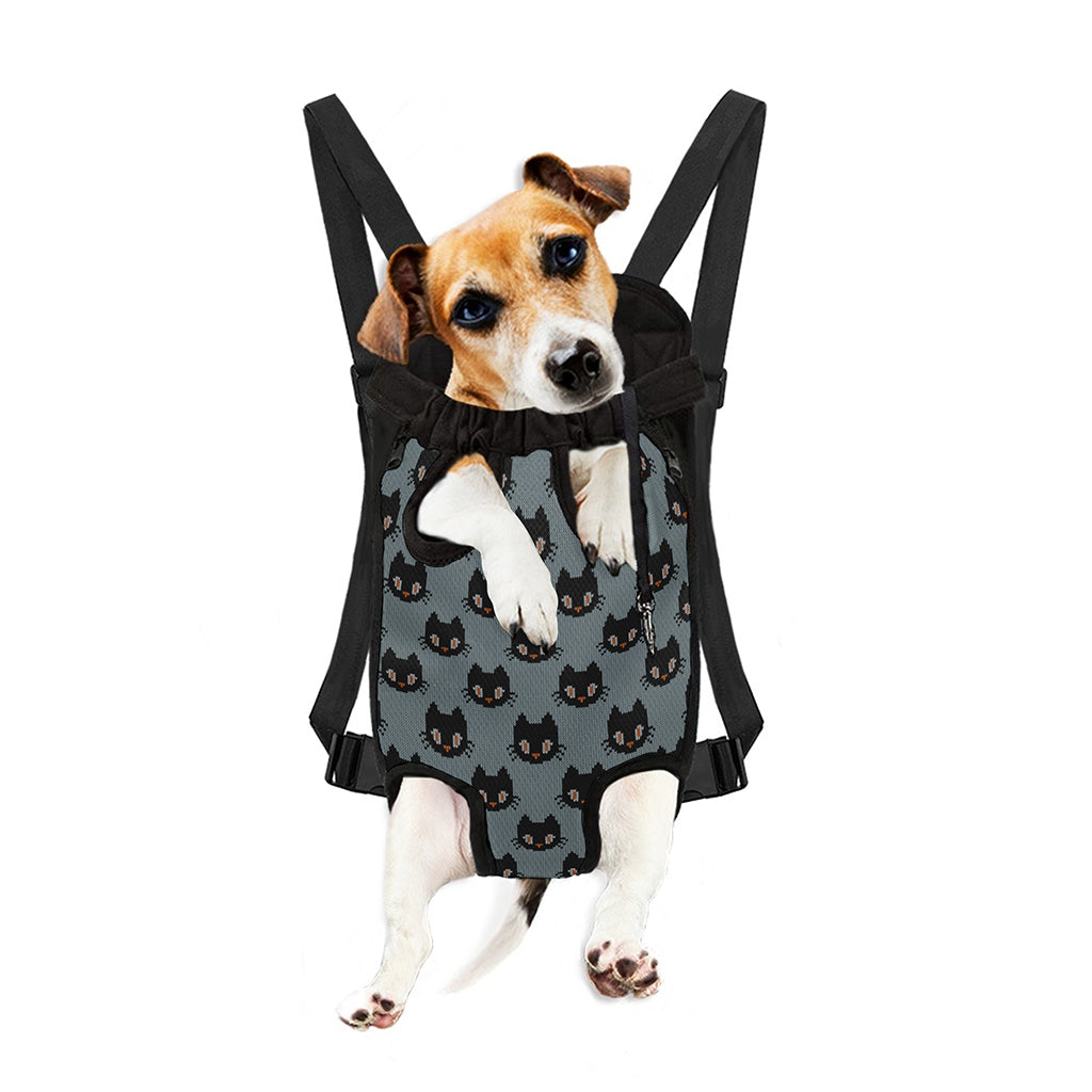 Black Cat Knitted Pattern Print Pet Carrier Backpack