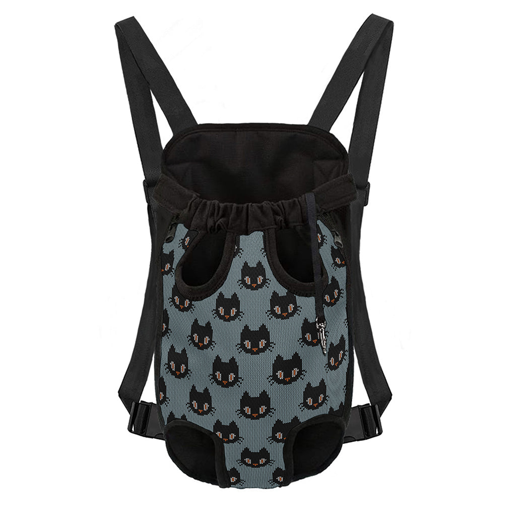 Black Cat Knitted Pattern Print Pet Carrier Backpack