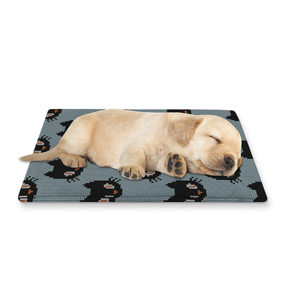 Black Cat Knitted Pattern Print Pet Cooling Mat Cover