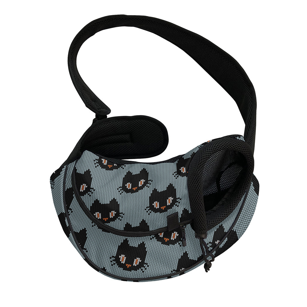 Black Cat Knitted Pattern Print Pet Sling Carrier