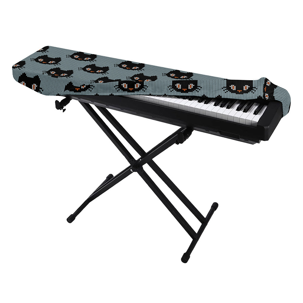 Black Cat Knitted Pattern Print Piano Keyboard Cover