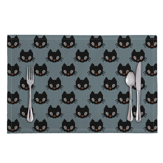 Black Cat Knitted Pattern Print Placemat