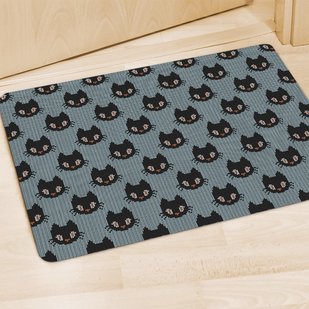 Black Cat Knitted Pattern Print Polyester Doormat