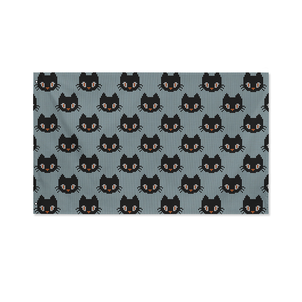 Black Cat Knitted Pattern Print Polyester Flag