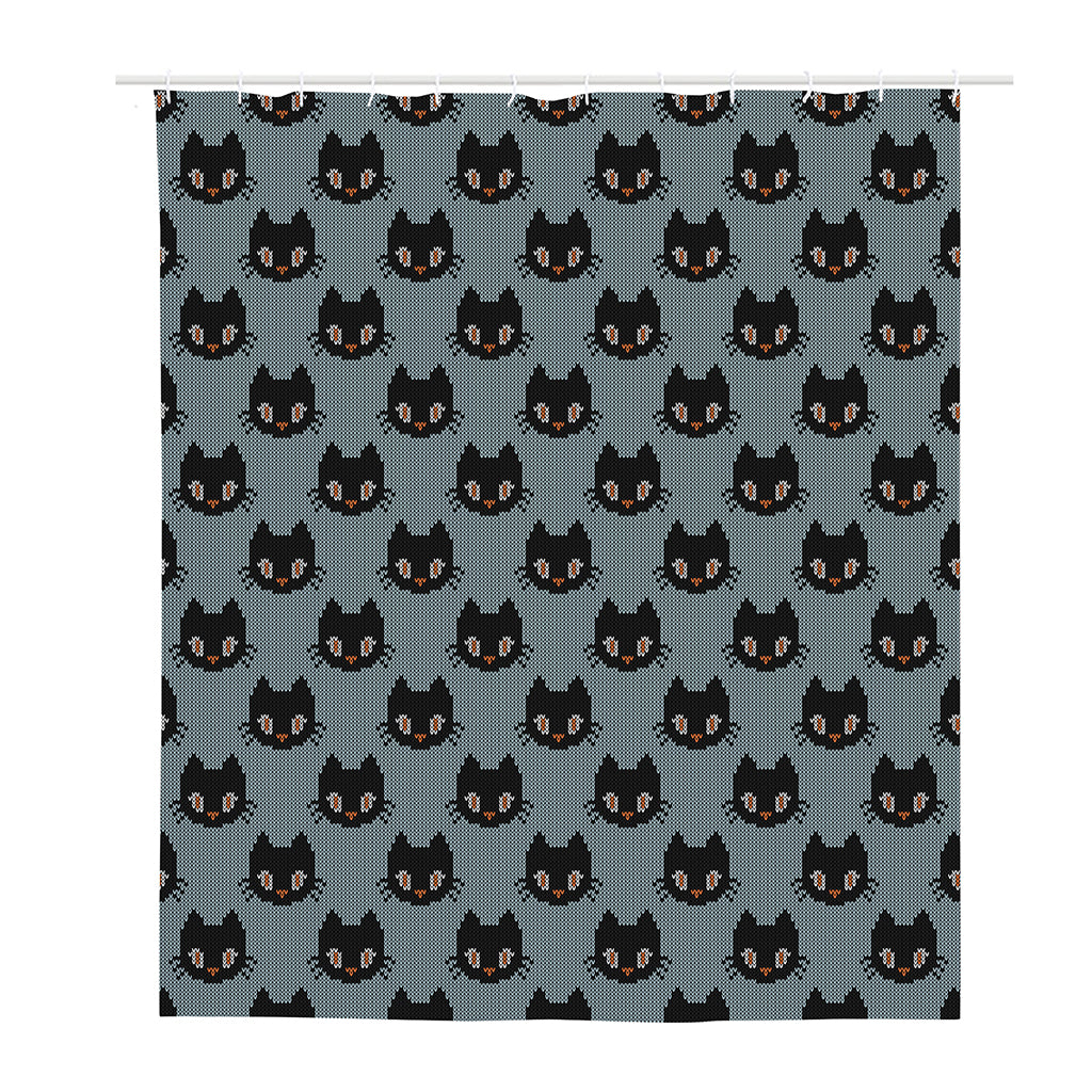 Black Cat Knitted Pattern Print Polyester Shower Curtain