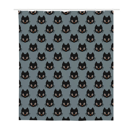 Black Cat Knitted Pattern Print Polyester Shower Curtain