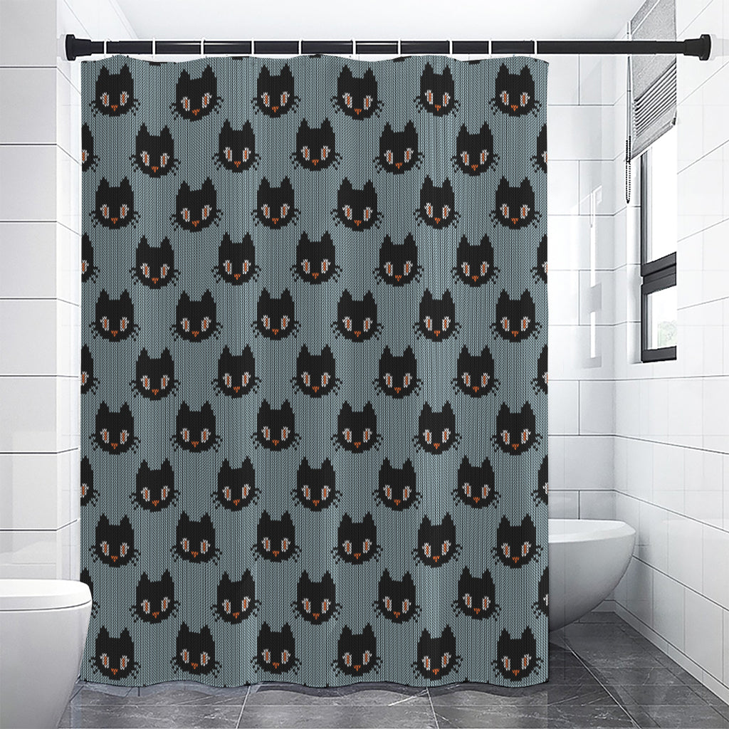 Black Cat Knitted Pattern Print Premium Shower Curtain