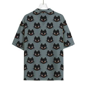 Black Cat Knitted Pattern Print Rayon Hawaiian Shirt