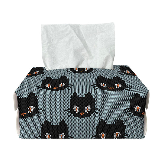 Black Cat Knitted Pattern Print Rectangle Tissue Box Cover