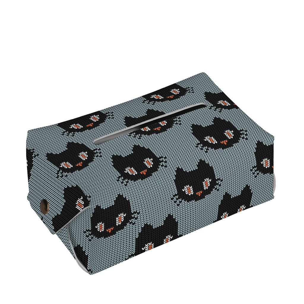 Black Cat Knitted Pattern Print Rectangle Tissue Box Cover