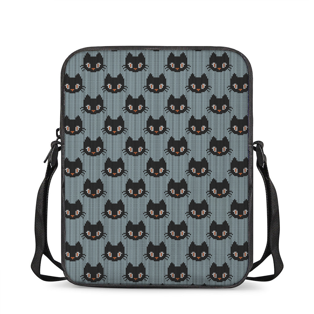 Black Cat Knitted Pattern Print Rectangular Crossbody Bag