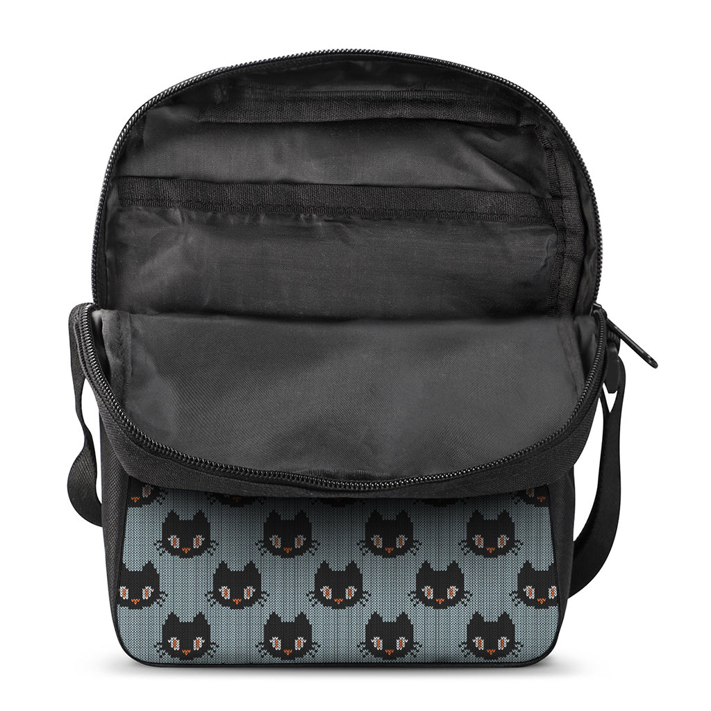 Black Cat Knitted Pattern Print Rectangular Crossbody Bag