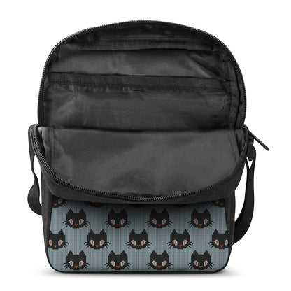 Black Cat Knitted Pattern Print Rectangular Crossbody Bag