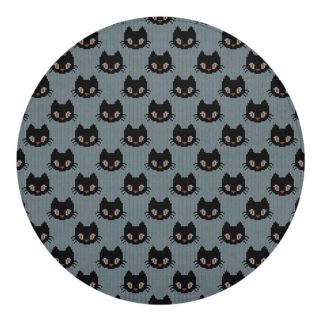 Black Cat Knitted Pattern Print Round Blanket